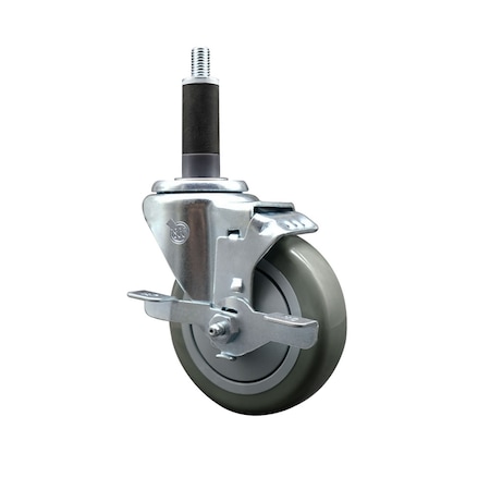 Service Caster 4'' SS Gray Poly Swivel 1'' Expanding Stem Caster with Brake SCC-SSEX20S414-PPUB-TLB-1